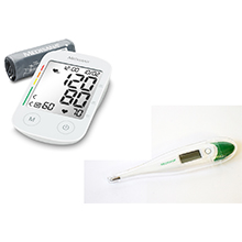 Oberarm-Blutdruckmessgerät Medisana BU535 Voice und Fieberthermometer Medisana TM700