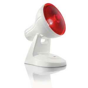 Philips InfraPhil: eine 150 Watt starke Infrarotlampe, die für die gezielte Behandlung von Muskelschmerzen durch Rotlicht Therapie geeignet ist.