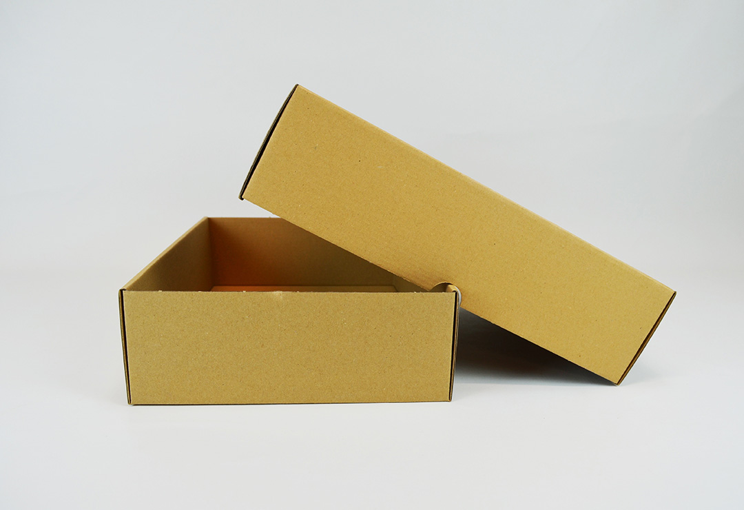 Boîte en carton de petites dimensions, pratique pour conserver, transporter ou expédier des objets.