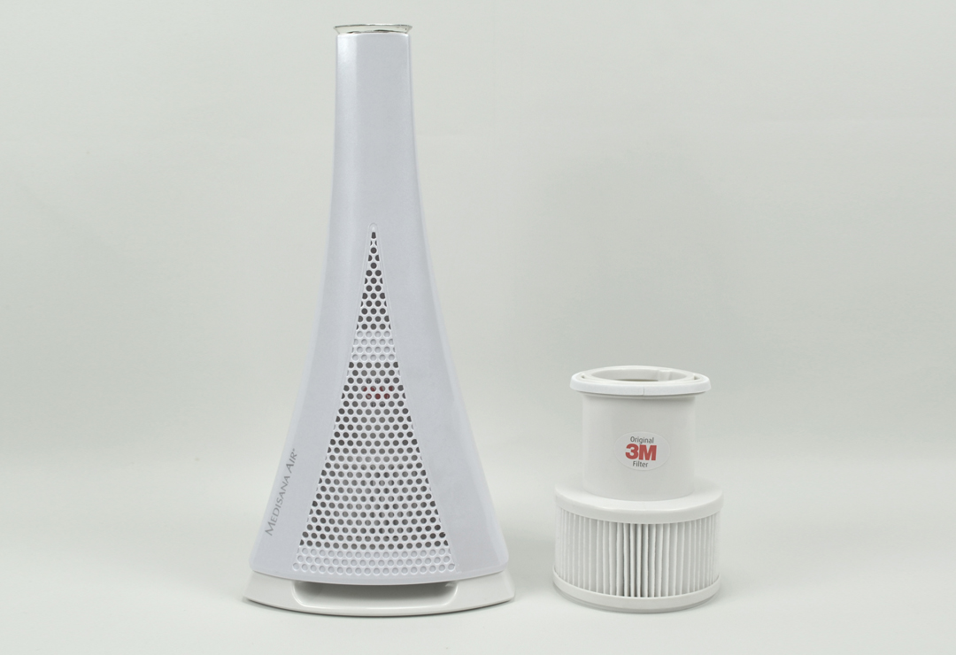 Room air purifier Medisana Air with included filter and additional replacement filter.
