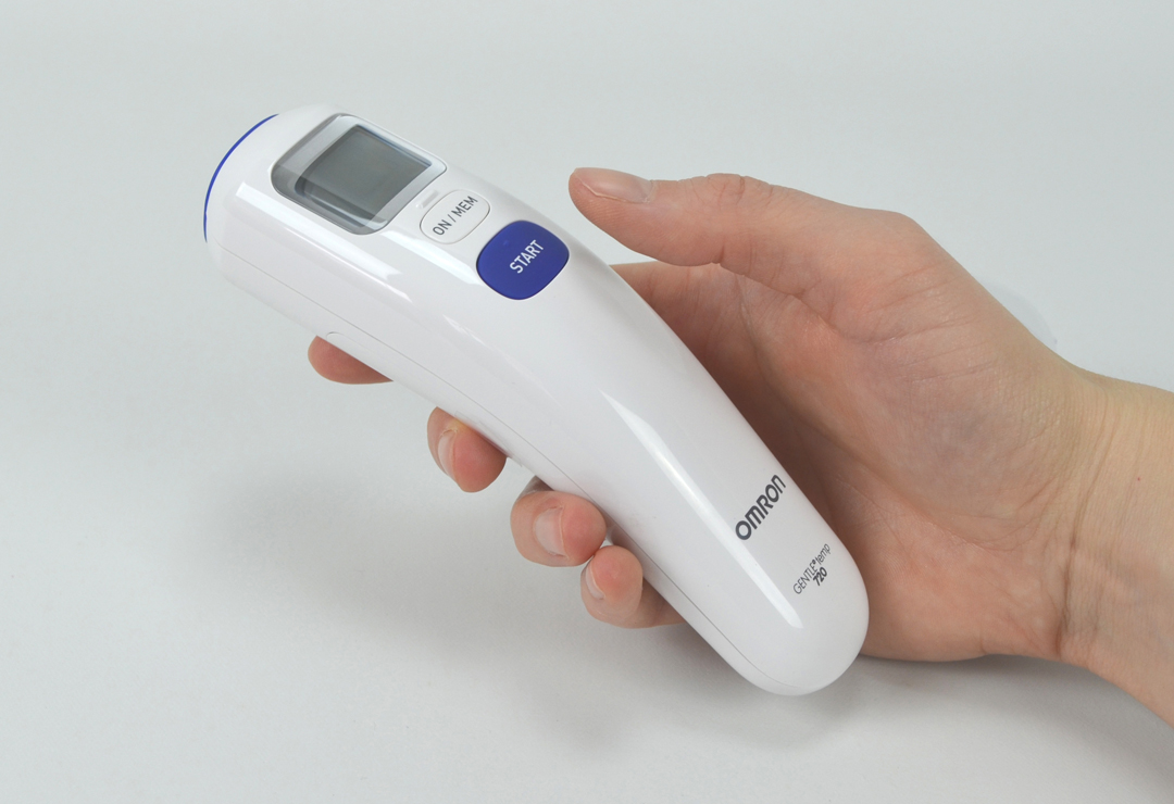 The small Omron Gentle Temp 720 lies well in the hand, thanks to its rounded, ergonomic shape.