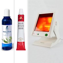 Lampada ad infrarossi Medisana IR885 plus Bagno di eucalipto Helfe e crema Mitizyn