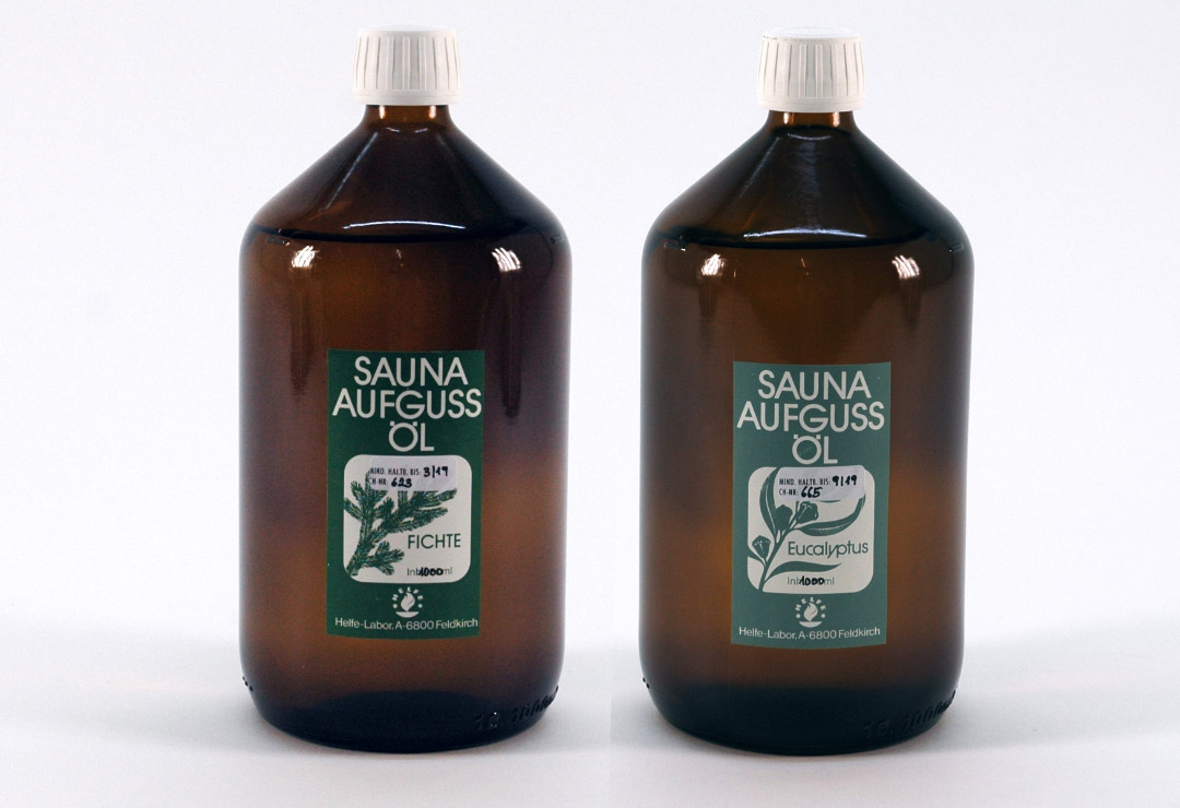 Huile de sauna Helfe eucalyptus et épicéa - deux ingrédients à base de plantes éprouvés pour les infusions de sauna