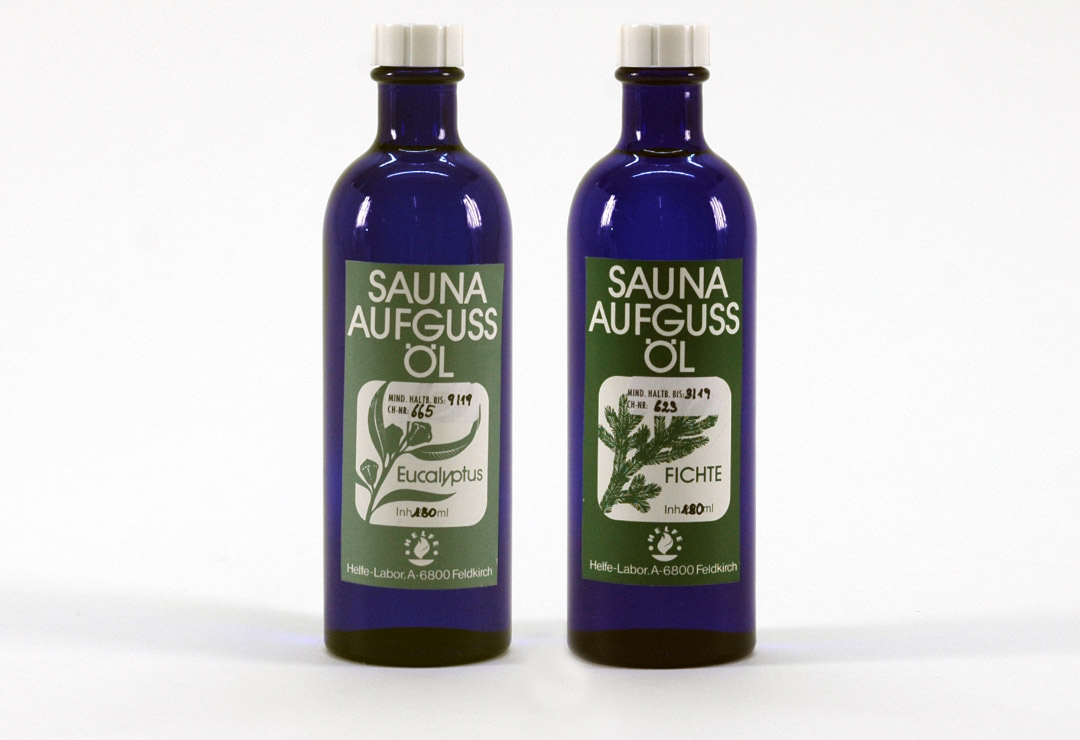 Set di 2 oli per sauna Helfe all'eucalipto & all'abete, 2x 200 ml 