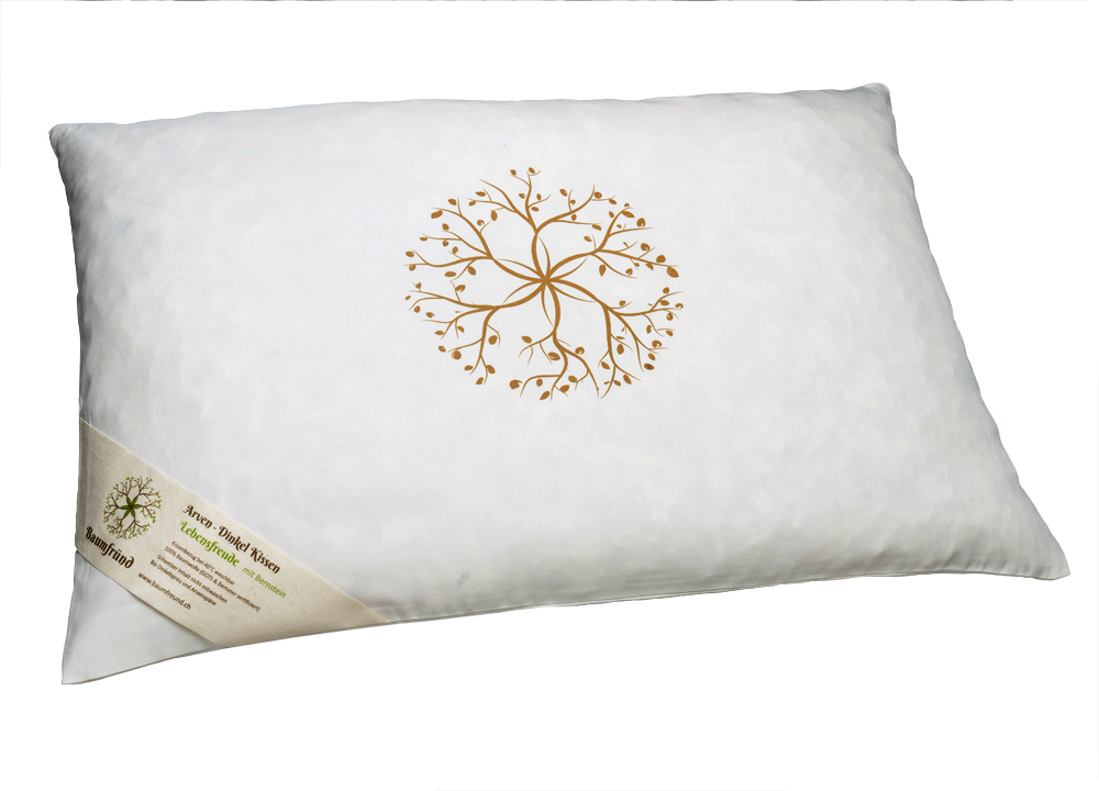 Baumfründ 'joie de vivre' pillow with pine chips, spelt and amber pearls