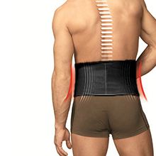 Anatomically shaped TurboMed back bandage for effective support of the lumbar spine