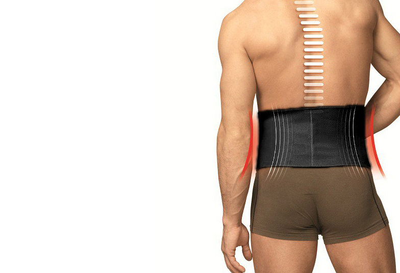 Anatomically shaped TurboMed back bandage for effective support of the lumbar spine