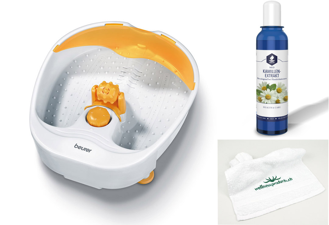 Beurer FB14 foot bath with 3 massage functions and Chamomile extract from Helfe plus a towel