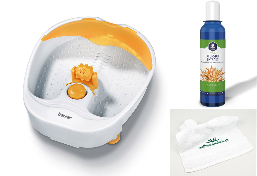 Pediluvio Beurer FB14 con 3 funzioni di massaggio ed estratto di paglia d'avena di Helfe più un asciugamano