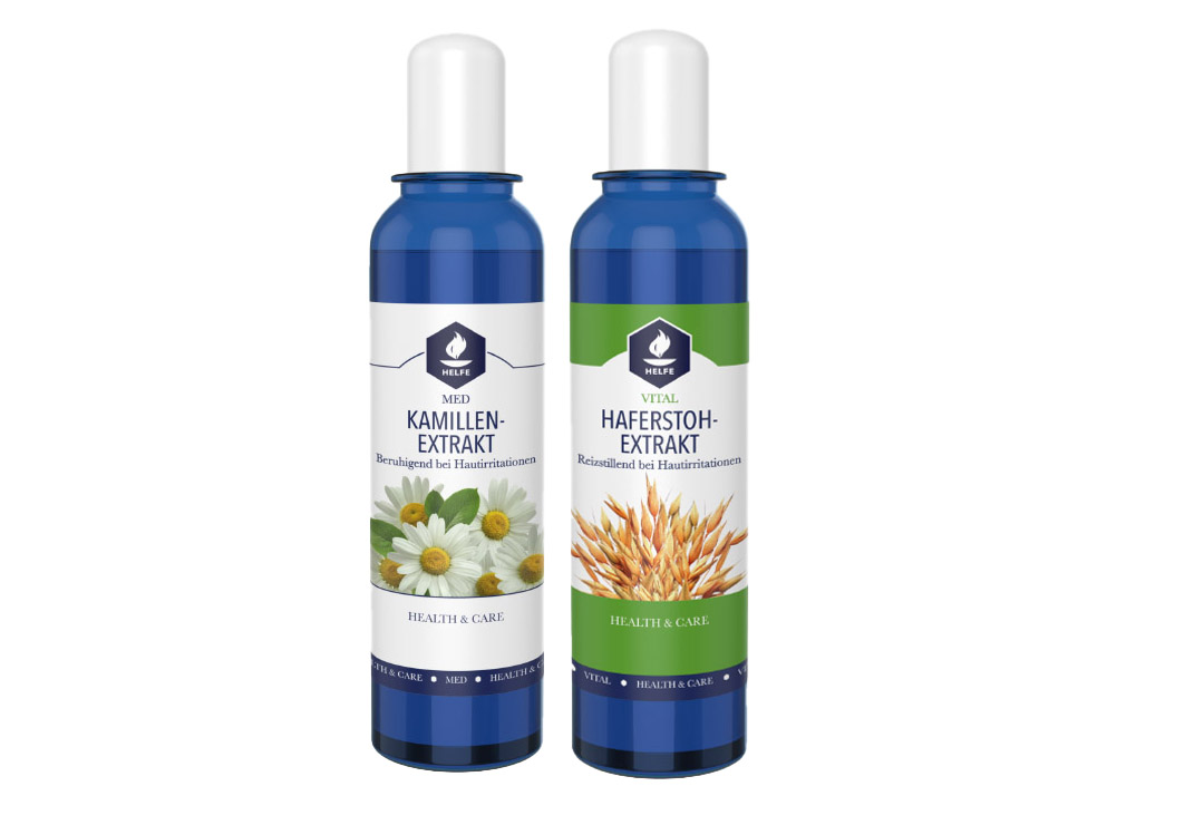 Helpful for irritated skin: Helfe plant-based oat straw extract and Helfe chamomile extract with a calming effect