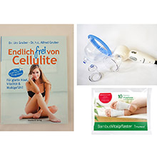 Prorelax vacuum massager with 3 different attachments, anti-cellulite book and bamboo plaster