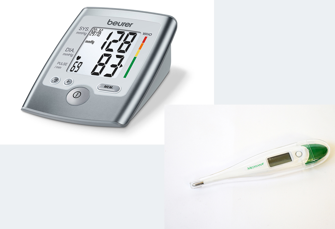 Beurer BM35 upper arm blood pressure monitor and medical thermometer Medisana TM700