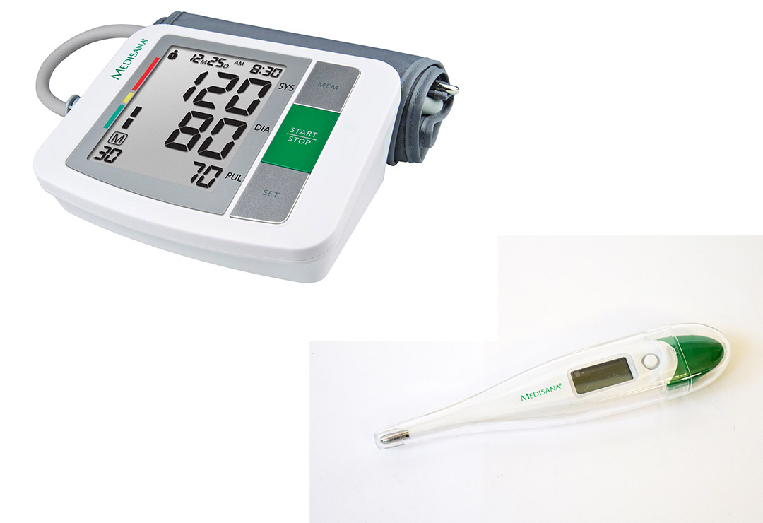 Upper arm blood pressure monitor Medisana BU 510 and clinical thermometer Medisana TM700