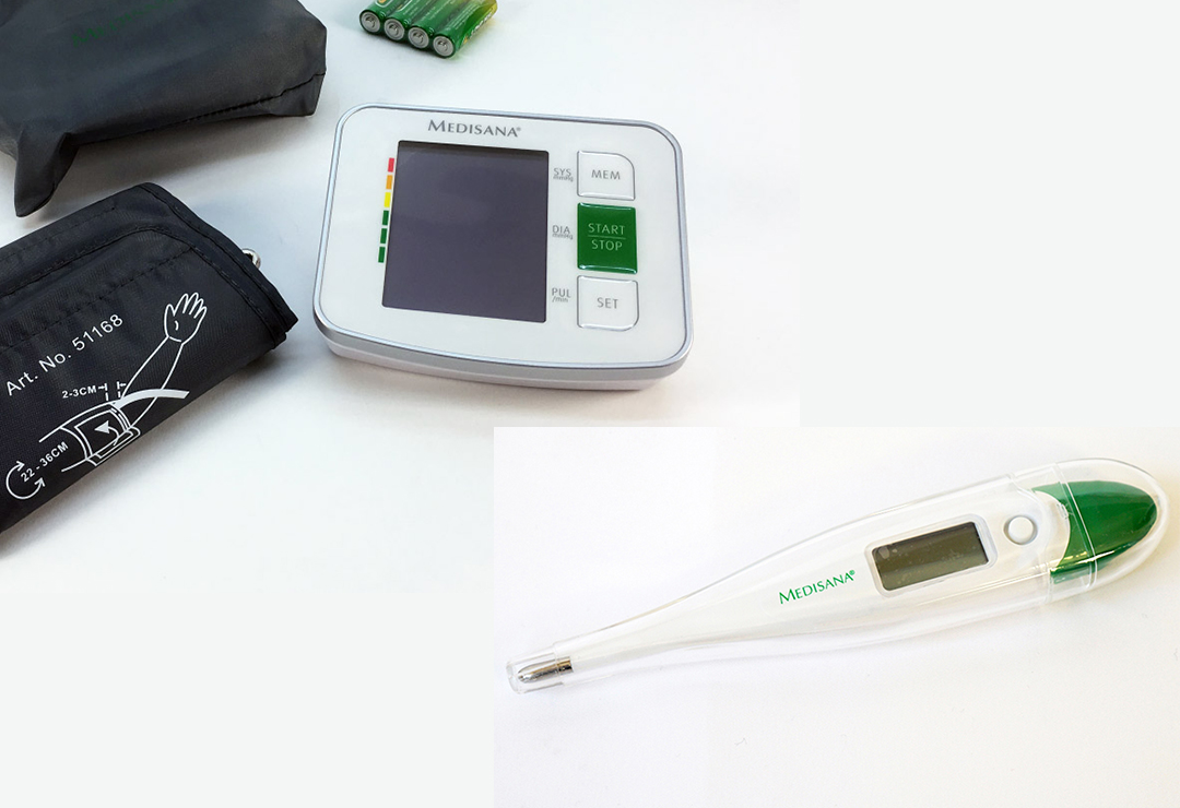 Upper arm blood pressure monitor Medisana BU 512 and clinical thermometer Medisana TM700