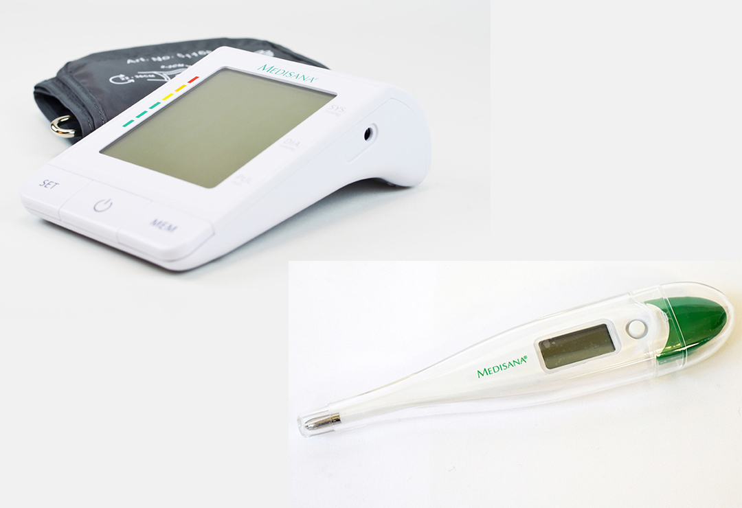 Upper arm blood pressure monitor Medisana BU530 and clinical thermometer Medisana TM700